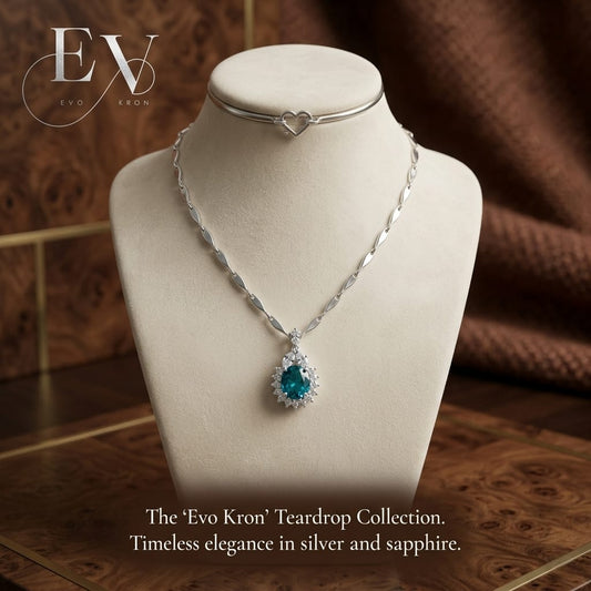 Silver-Plated Blue Sapphire Teardrop Pendant Necklace For Woman And girls Jewellery