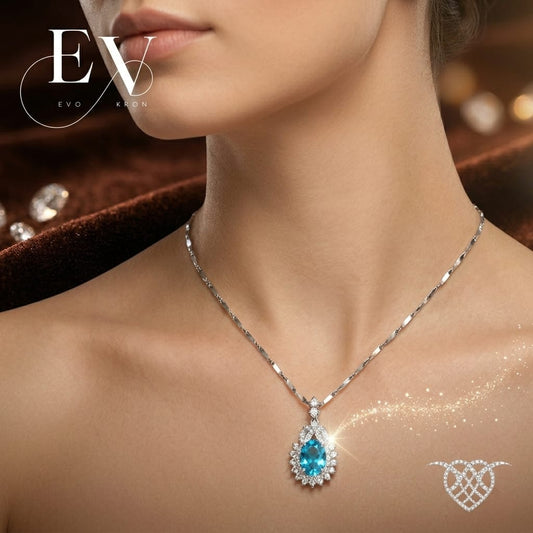 Silver-Plated Blue Sapphire Teardrop Pendant Necklace For Woman And girls Jewellery