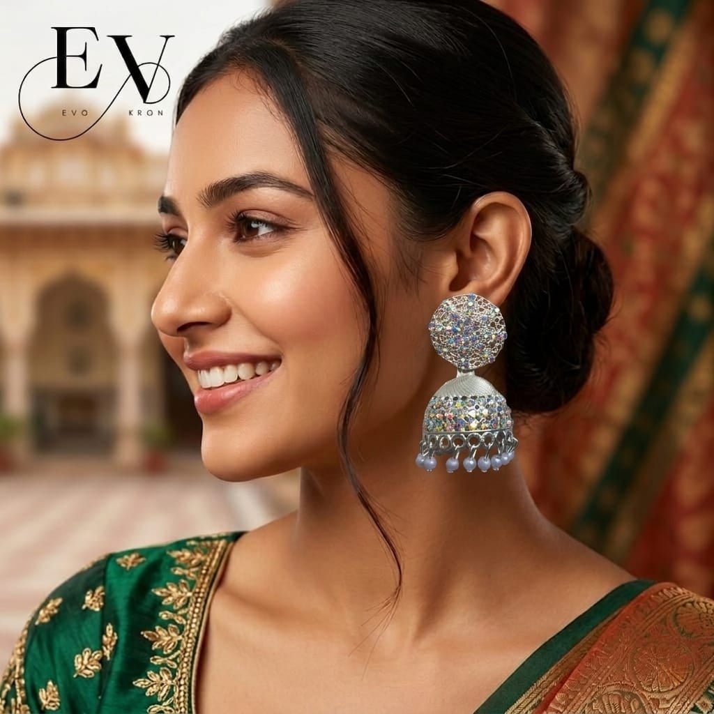 Aurora Jhumkas | Silver Filigree Disc Jhumka - Evokron