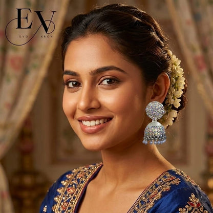 Aurora Jhumkas | Silver Filigree Disc Jhumka - Evokron