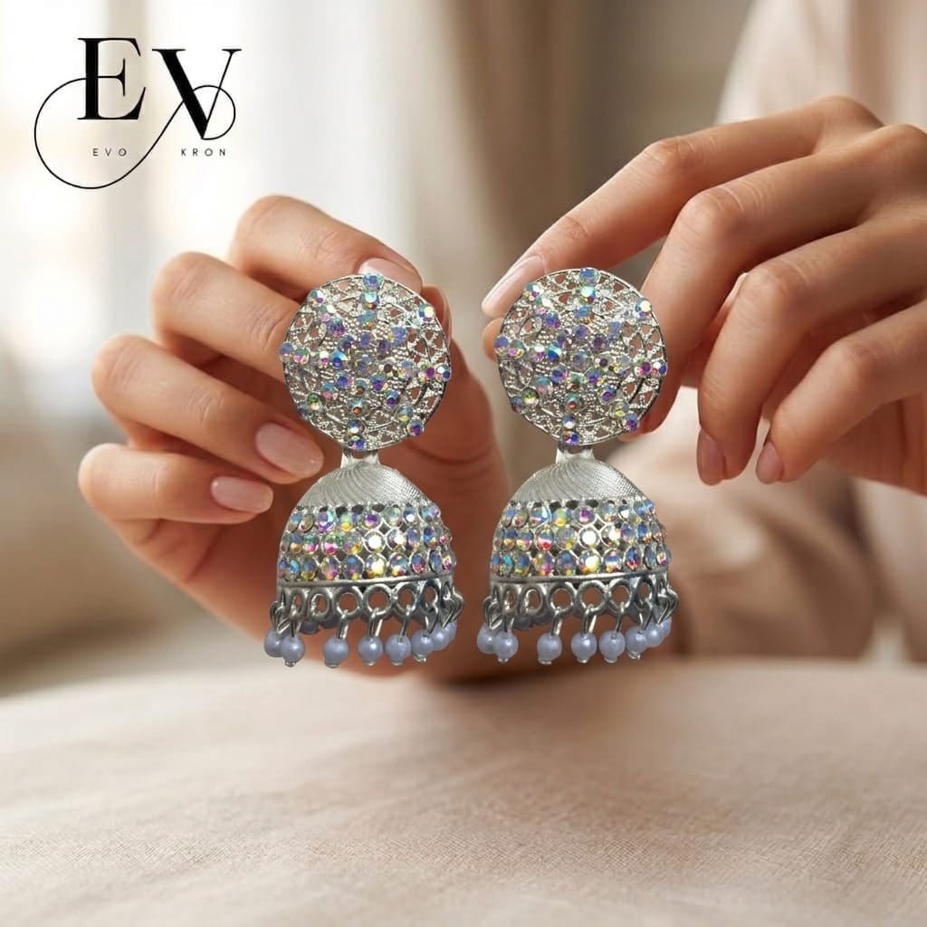 Aurora Jhumkas | Silver Filigree Disc Jhumka - Evokron