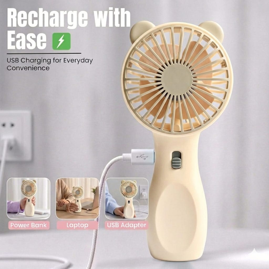 Cute Bear Handheld Fan — Cool, Quiet & Adorably Yours - Evokron