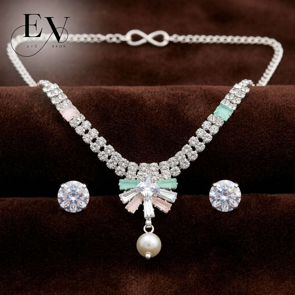 Ethereal Collection | AD Tennis Necklace Set with Mint & Blush Accents - Evokron