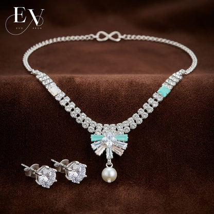 Ethereal Collection | AD Tennis Necklace Set with Mint & Blush Accents - Evokron