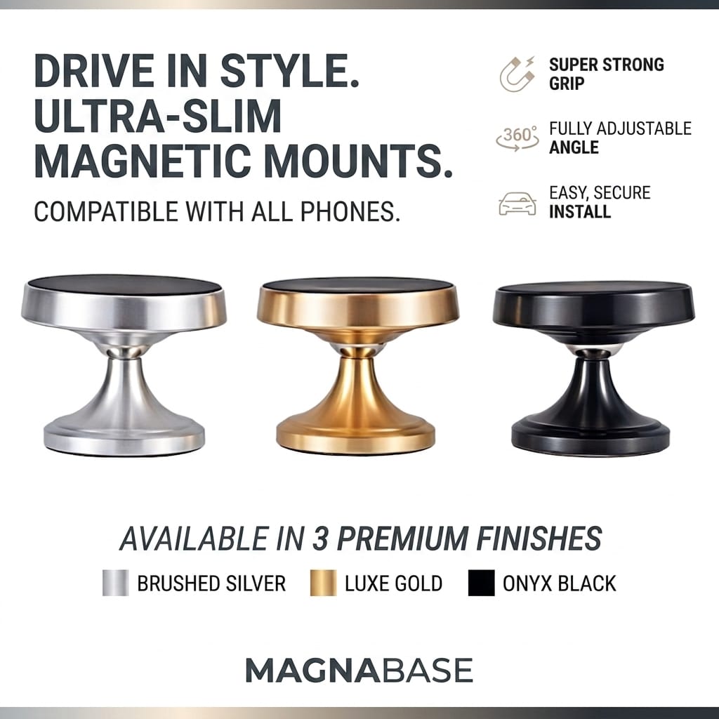 Magnetic Car Phone Holder |100% Metallic Crafted |360° Rotating Dashboard Mount - Evokron