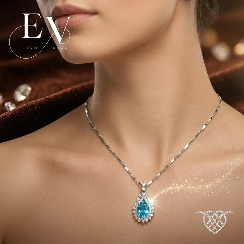Silver - Plated Blue Sapphire Teardrop Pendant Necklace - Evokron