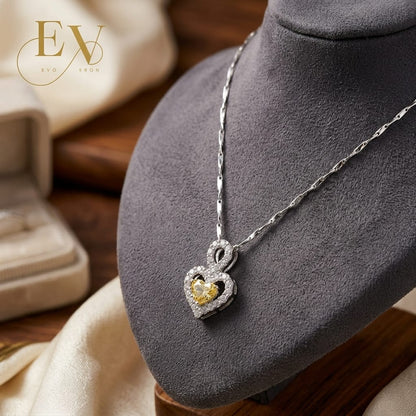 Silver - Plated Double Heart Pendant Necklace - Evokron