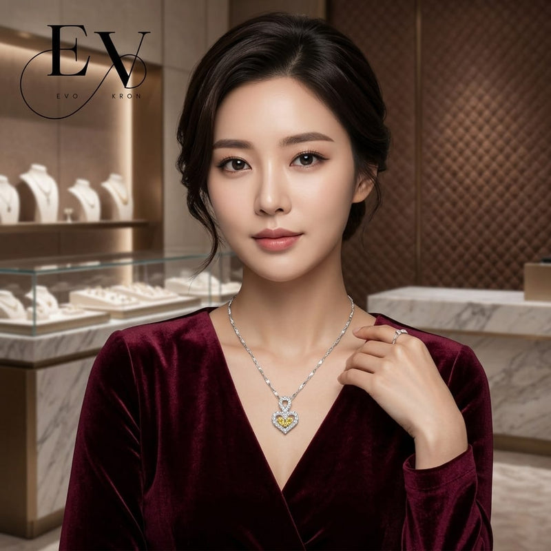 Silver - Plated Double Heart Pendant Necklace - Evokron